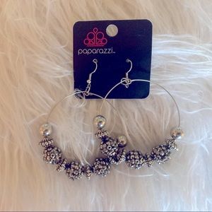 New With Tags Paparazzi Chunky Silver & Black Toned Beaded Hoop Earrings
